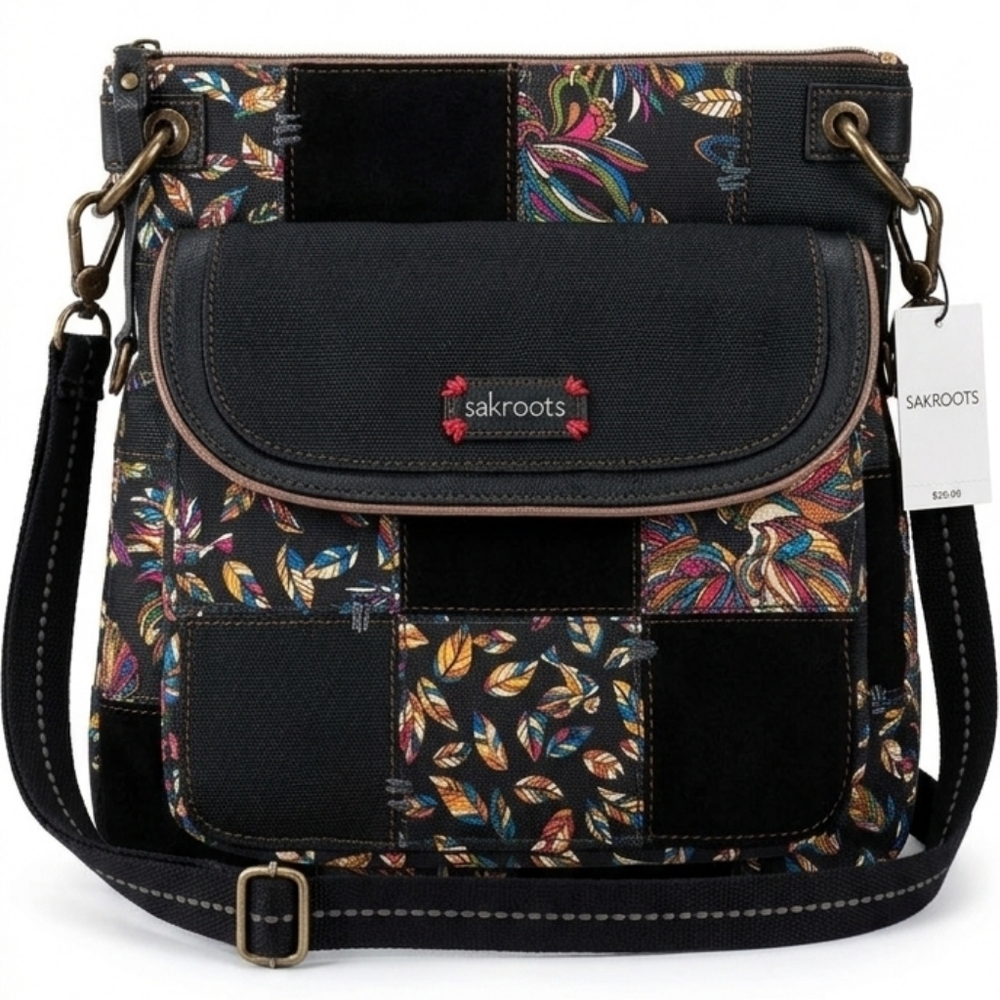 Sakroots Black and Colorful Patterned Crossbody Bag